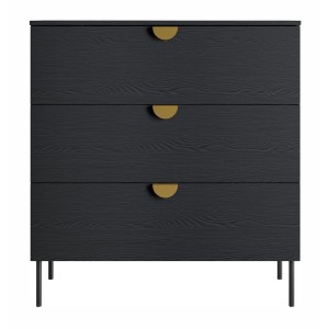 Chambre complète MONDO – Noir structuré et doré – Lit coffre 160x200 avec sommier + Armoire + Commode + 2 chevets