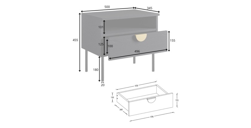 Chambre complète MONDO – Noir structuré et doré – Lit coffre 160x200 avec sommier + Armoire + Commode + 2 chevets