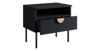 Chambre complète MONDO – Noir structuré et doré – Lit coffre 160x200 avec sommier + Armoire + Commode + 2 chevets