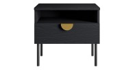 Chambre complète MONDO – Noir structuré et doré – Lit coffre 160x200 avec sommier + Armoire + Commode + 2 chevets