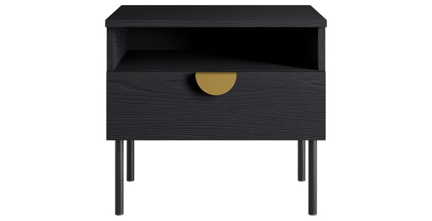 Chambre complète MONDO – Noir structuré et doré – Lit coffre 160x200 avec sommier + Armoire + Commode + 2 chevets