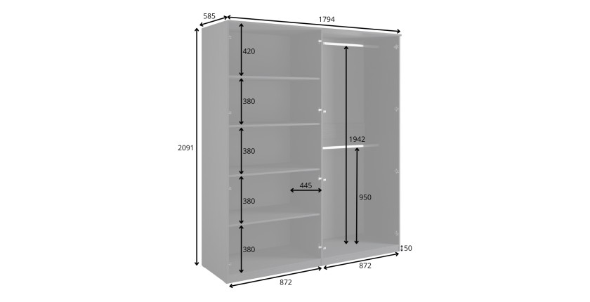 Chambre complète MONDO – Noir structuré et doré – Lit coffre 160x200 avec sommier + Armoire + Commode + 2 chevets