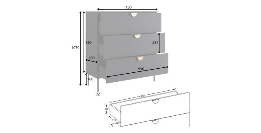 Chambre complète MONDO – Noir structuré et doré – Lit coffre 160x200 avec sommier + Armoire + Commode + 2 chevets