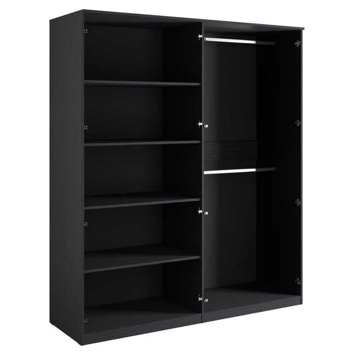 Camera completa MONDO – Nero strutturato e dorato – Letto contenitore 180x200 con doghe + Armadio + Cassettiera + 2 comodini