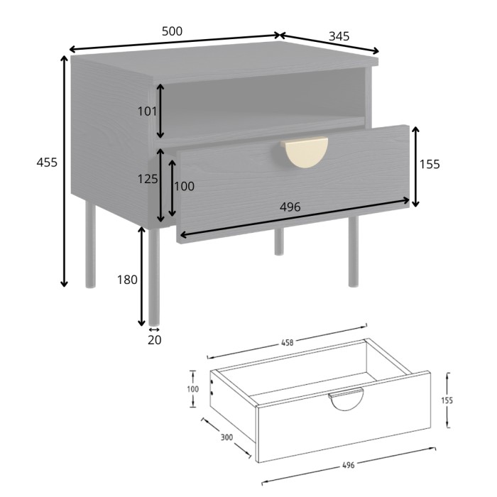 Camera completa MONDO – Nero strutturato e dorato – Letto contenitore 180x200 con doghe + Armadio + Cassettiera + 2 comodini
