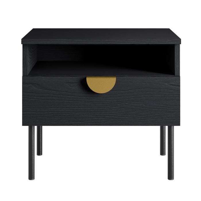 Camera completa MONDO – Nero strutturato e dorato – Letto contenitore 180x200 con doghe + Armadio + Cassettiera + 2 comodini