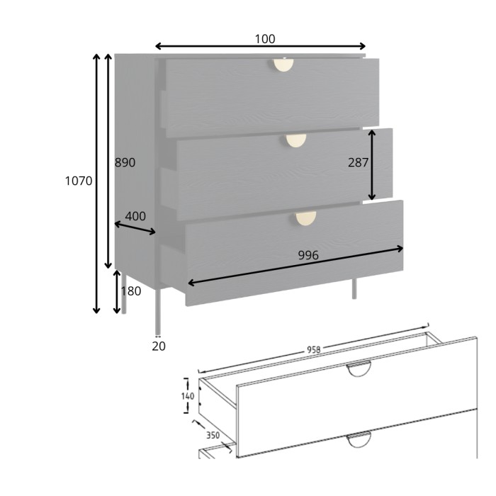 Camera completa MONDO – Nero strutturato e dorato – Letto contenitore 180x200 con doghe + Armadio + Cassettiera + 2 comodini