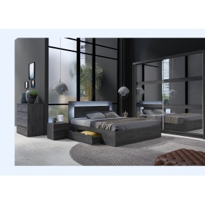 Armoire VELTIS 2 portes coulissantes avec miroir – L230 x H215 cm – Coloris frêne noir