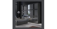 Armoire VELTIS 2 portes coulissantes avec miroir – L230 x H215 cm – Coloris frêne noir