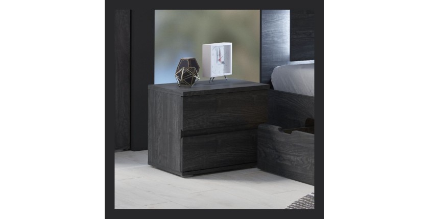 Lot de 2 tables de chevet VELTIS – 2 tiroirs – L46 x H43 cm – Coloris frêne noir