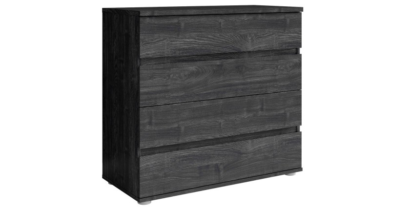 Commode VELTIS 4 tiroirs – L92 x H85 cm – Rangement moderne coloris frêne noir