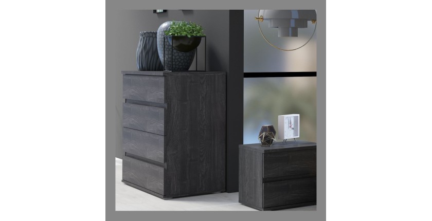 Commode VELTIS 4 tiroirs – L92 x H85 cm – Rangement moderne coloris frêne noir