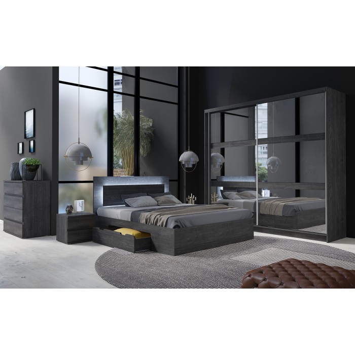 Commode VELTIS 4 tiroirs – L92 x H85 cm – Rangement moderne coloris frêne noir