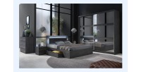Lit VELTIS 160x200 cm avec tête de lit LED – Coloris frêne noir – Structure moderne sans sommier