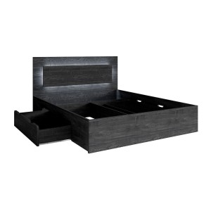Lit VELTIS 180x200 cm avec tête de lit LED – Coloris frêne noir – Sommier et matelas non inclus