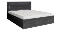 Lit VELTIS 180x200 cm avec tête de lit LED – Coloris frêne noir – Sommier et matelas non inclus