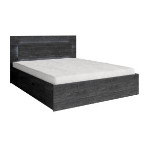 Lit VELTIS 180x200 cm avec tête de lit LED – Coloris frêne noir – Sommier et matelas non inclus