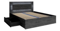 Ensemble lit VELTIS 180x200 cm avec sommier inclus – Tête de lit LED – Frêne noir – Matelas non inclus