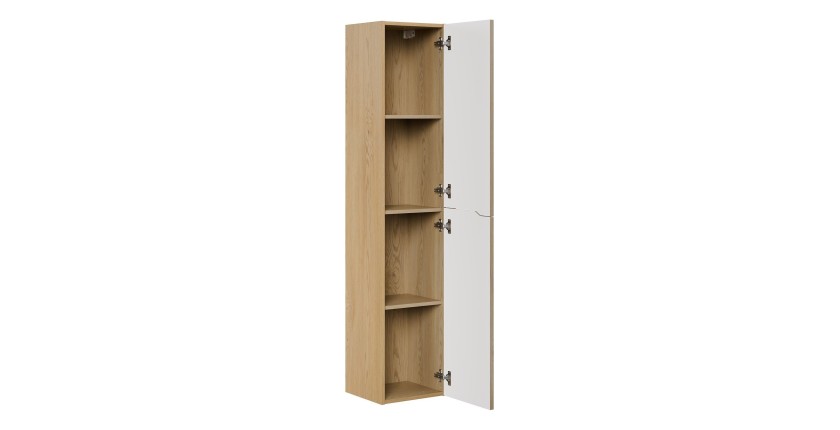 Colonne de salle de bain NATURA – 2 portes – Chêne clair – L35 × P33 × H170 cm – À suspendre 