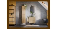 Colonne de salle de bain NATURA – 2 portes – Chêne clair – L35 × P33 × H170 cm – À suspendre 