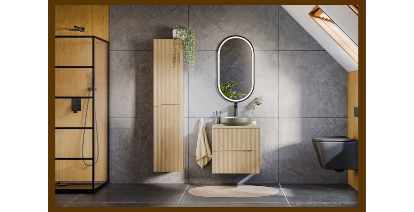 Colonne de salle de bain NATURA – 2 portes – Chêne clair – L35 × P33 × H170 cm – À suspendre 