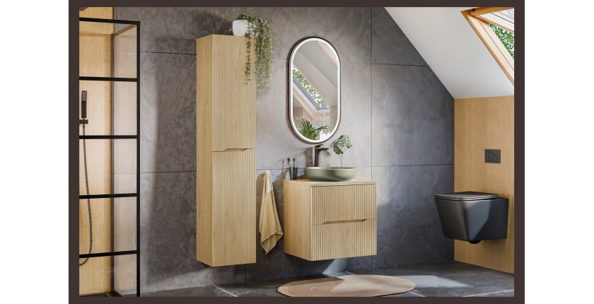 Colonne de salle de bain NATURA – 2 portes – Chêne clair – L35 × P33 × H170 cm – À suspendre 
