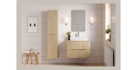 Meuble sous vasque NATURA – 2 tiroirs – Chêne clair – L80 × P45 × H57 cm – À suspendre 