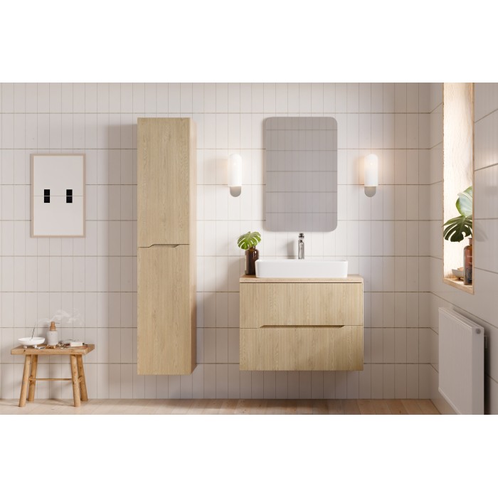 Meuble sous vasque NATURA – 2 tiroirs – Chêne clair – L80 × P45 × H57 cm – À suspendre 