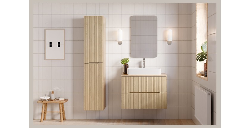Meuble sous vasque NATURA – 2 tiroirs – Chêne clair – L80 × P45 × H57 cm – À suspendre 