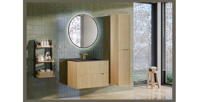 Meuble sous vasque NATURA – 2 tiroirs – Chêne clair – L80 × P45 × H57 cm – À suspendre 
