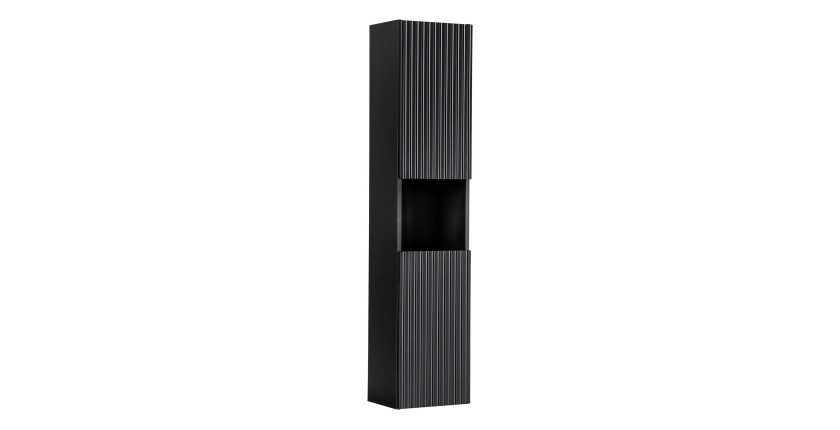 Colonne de salle de bain VANO – 2 portes + 1 niche – Noir mat – L30 × P25 × H140 cm – À suspendre 