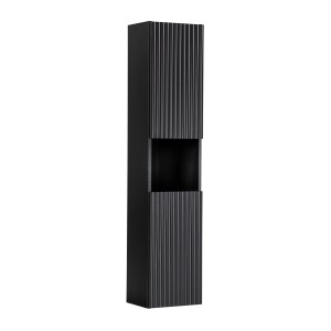 Colonne de salle de bain VANO – 2 portes + 1 niche – Noir mat – L30 × P25 × H140 cm – À suspendre 