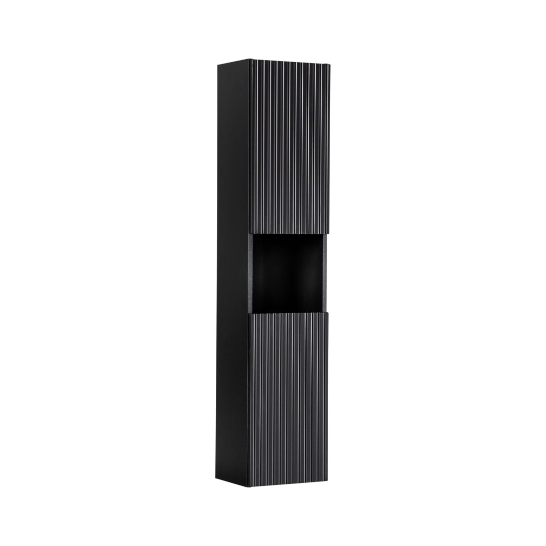 Colonne de salle de bain VANO – 2 portes + 1 niche – Noir mat – L30 × P25 × H140 cm – À suspendre 