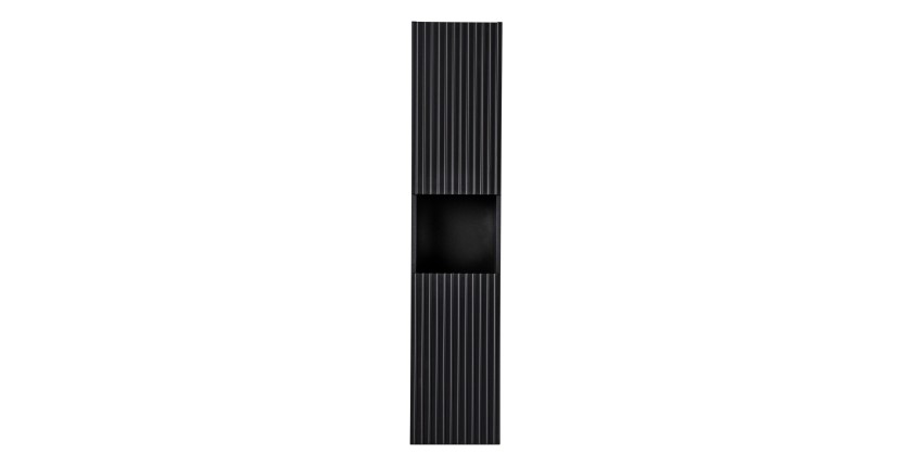 Colonne de salle de bain VANO – 2 portes + 1 niche – Noir mat – L30 × P25 × H140 cm – À suspendre 