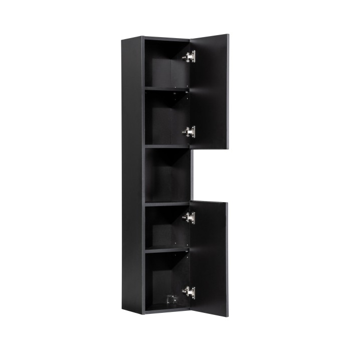 Colonne de salle de bain VANO – 2 portes + 1 niche – Noir mat – L30 × P25 × H140 cm – À suspendre 