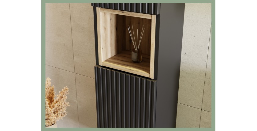 Colonne de salle de bain VANO – 2 portes + 1 niche – Noir mat – L30 × P25 × H140 cm – À suspendre 