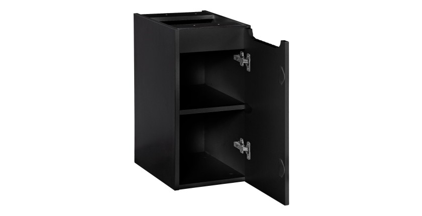Meuble de rangement de salle de bain VANO – 1 porte – Noir mat – L30 × P39 × H57 cm – À suspendre 