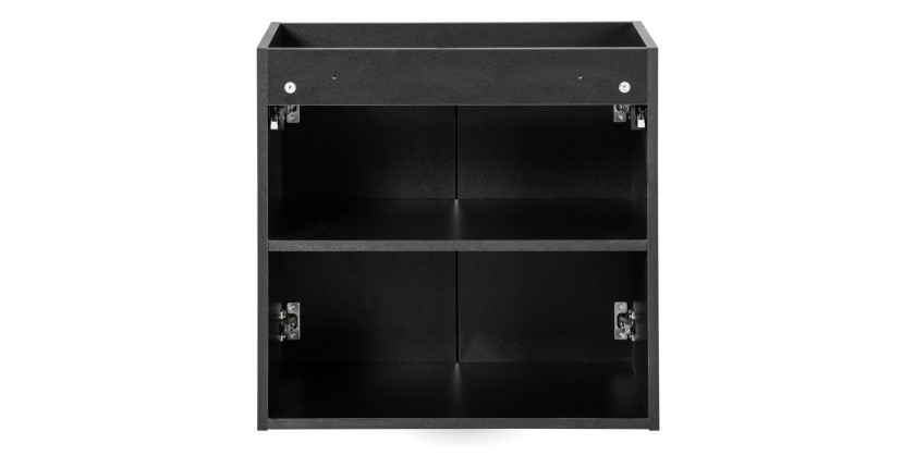 Meuble sous vasque de salle de bain VANO – 2 portes – Noir mat – L60 × P39 × H57 cm – À suspendre 