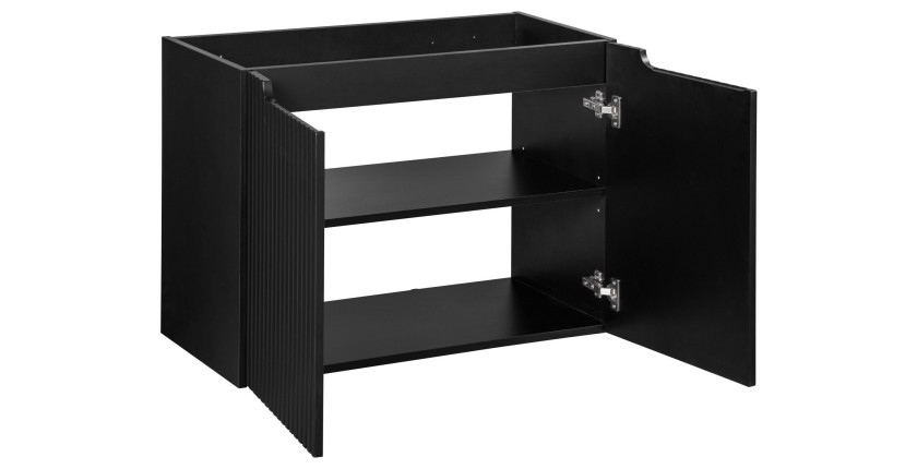 Meuble sous vasque de salle de bain VANO – 2 portes – Noir mat – L80 × P39 × H57 cm – À suspendre 