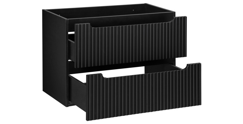 Meuble sous vasque de salle de bain VANO – 2 tiroirs – Noir mat – L80 × P39 × H57 cm – À suspendre 