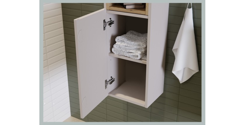 Colonne de salle de bain VANO – 2 portes + 1 niche – Marron congo – L30 × P25 × H140 cm – À suspendre 