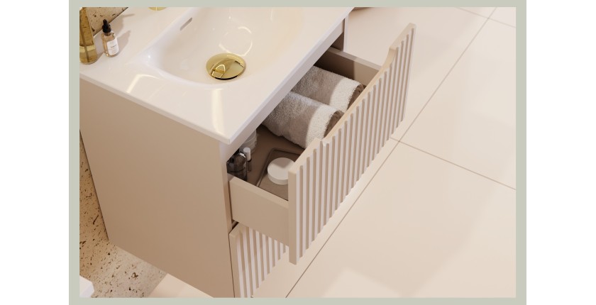 Meuble sous vasque VANO 50 cm – 2 tiroirs – Marron congo mat – L50 × P39 × H57 cm – À suspendre 