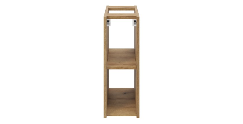 Meuble de rangement salle de bain VANO – Finition chêne – L20 × P57 × H39 cm – À suspendre 