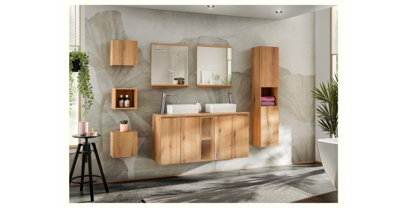 Meuble de rangement salle de bain VANO – Finition chêne – L20 × P57 × H39 cm – À suspendre 