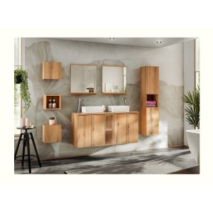 Meuble de rangement salle de bain VANO – Finition chêne – L20 × P57 × H39 cm – À suspendre 