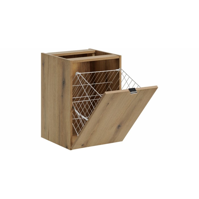 Meuble de rangement salle de bain VANO – Panier à linge – Chêne – L40 × P39 × H57 cm – À suspendre 