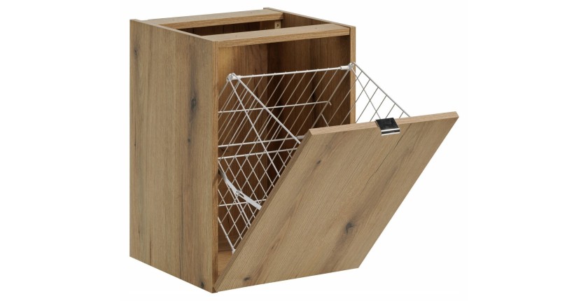 Meuble de rangement salle de bain VANO – Panier à linge – Chêne – L40 × P39 × H57 cm – À suspendre 