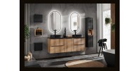 Meuble de rangement salle de bain VANO – Panier à linge – Chêne – L40 × P39 × H57 cm – À suspendre 