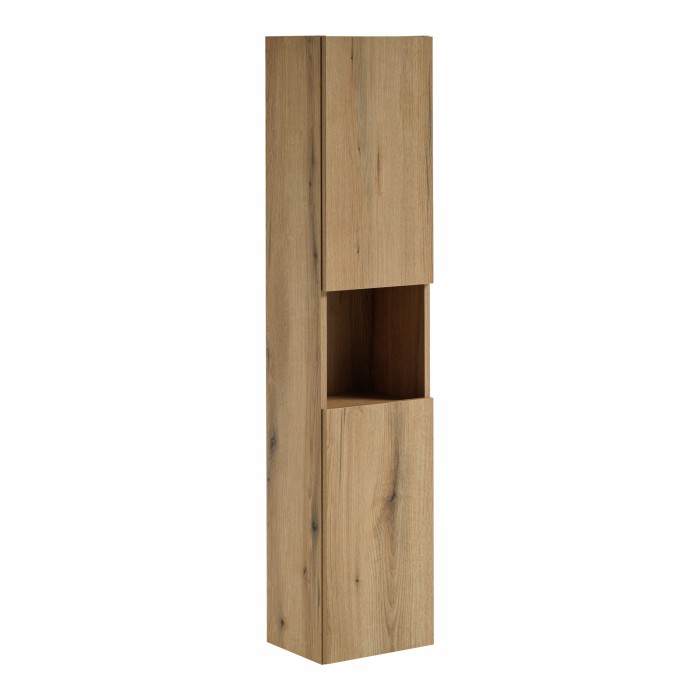 Colonne salle de bain VANO – 2 portes + 1 niche – Chêne – L30 × P25 × H140 cm – À suspendre 