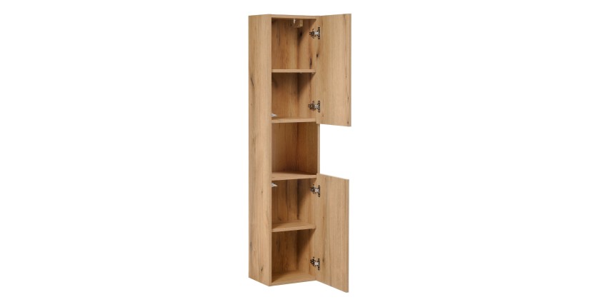 Colonne salle de bain VANO – 2 portes + 1 niche – Chêne – L30 × P25 × H140 cm – À suspendre 
